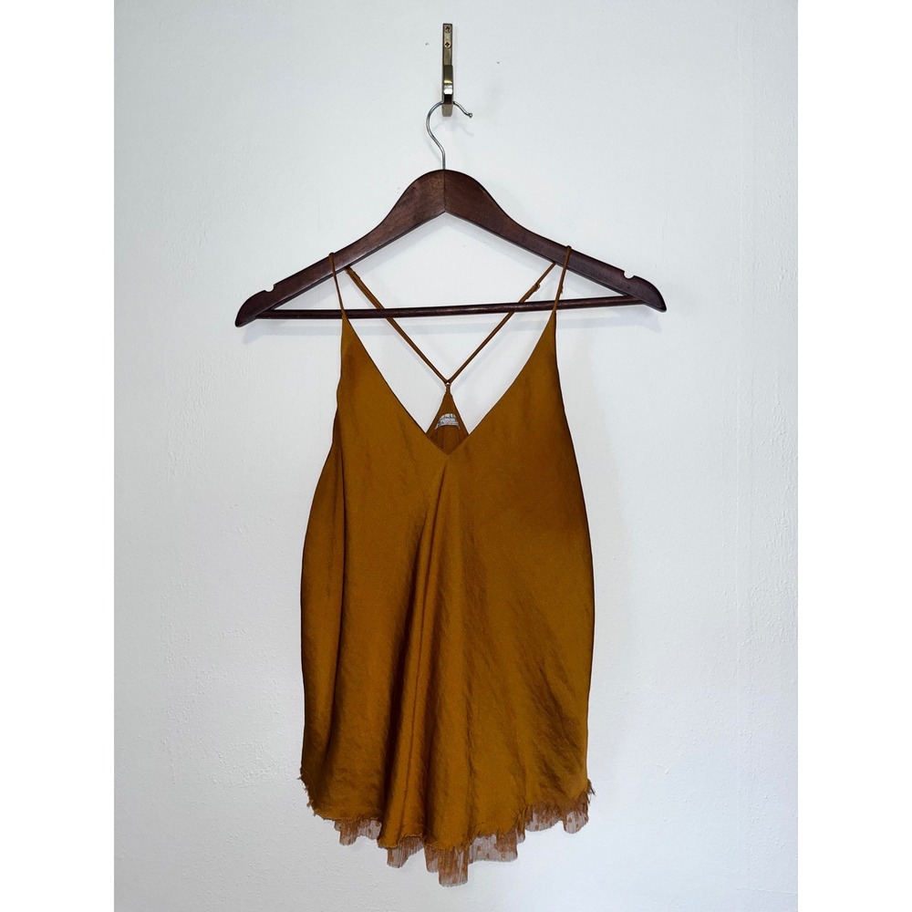 Intimately Free People x Anthropologie Gold Satin Tulle Trim Cami Tank Top S FP